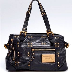 SOLD!!!  -  LOUIS VUITTON LV
Black Lambskin Leather w/ Rivets Hand Bag Purse